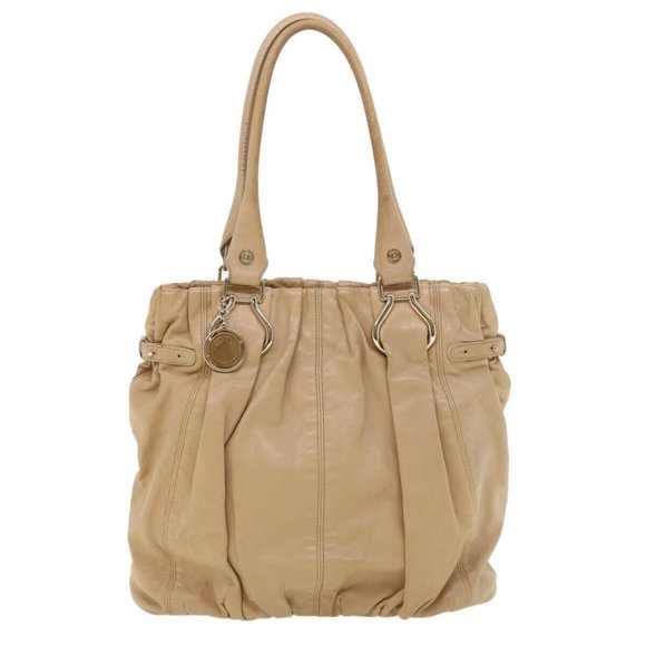 CELINE Shoulder Bag Leather Beige Auth - Picture 1 of 16